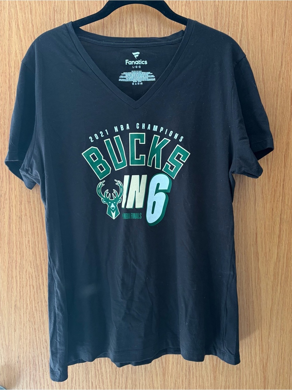 Fanatics Black Milwaukee Bucks 'Win 6' 2021 NBA Champions V-Neck T-Shirt